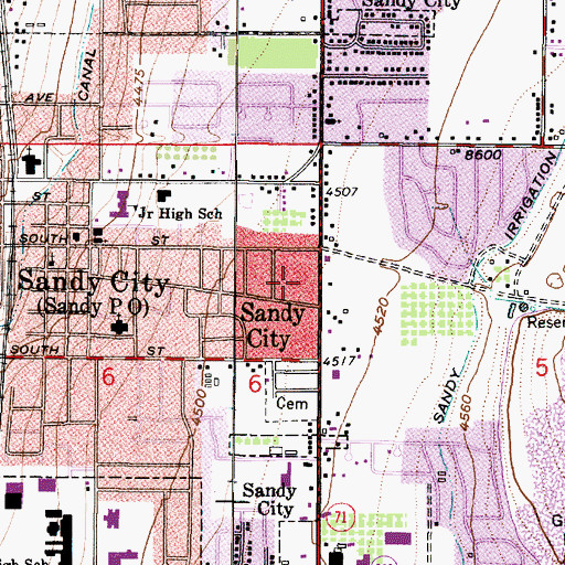 Topographic Map of Sandy Post Office, UT