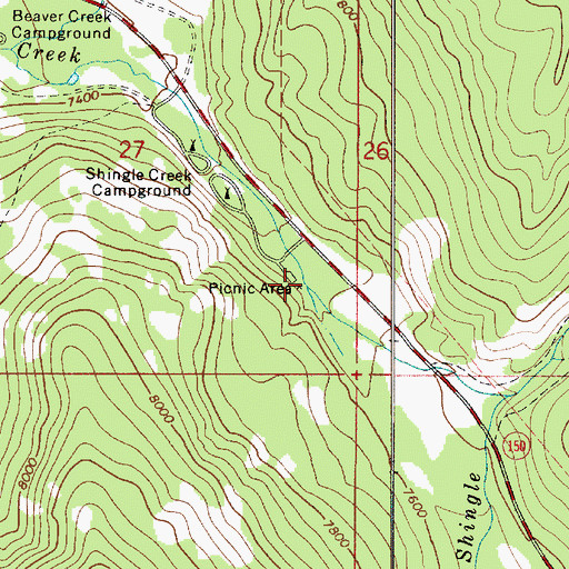 Topographic Map of Shingle Creek Recreation Site, UT