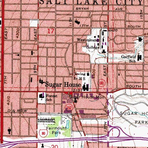 Topographic Map of Sugar House Post Office, UT