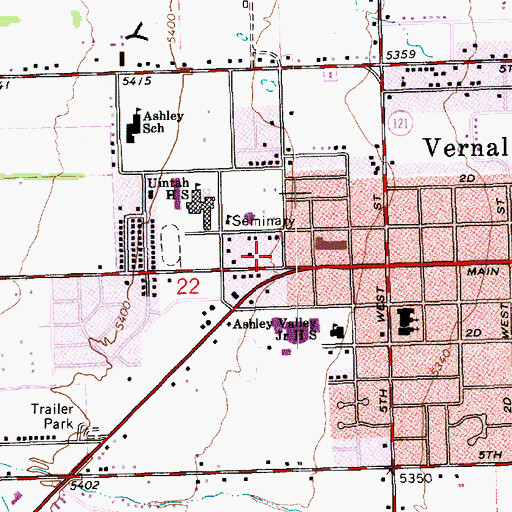 Topographic Map of Vernal Post Office, UT