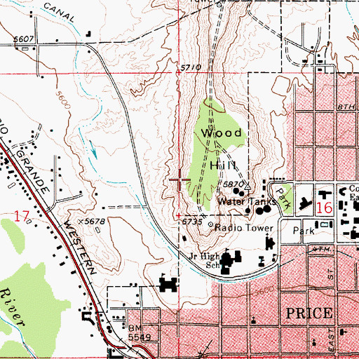 Topographic Map of KARB-FM (Price), UT