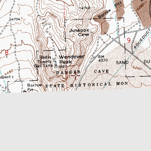 Topographic Map of Danger Cave State Historical Monument, UT