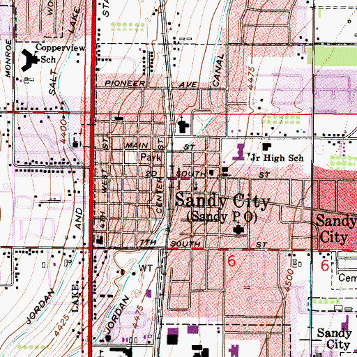 Topographic Map of Sandy City, UT