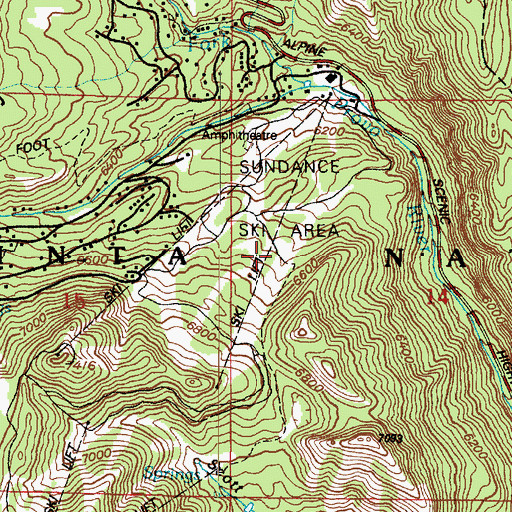 Topographic Map of Sundance Ski Area, UT
