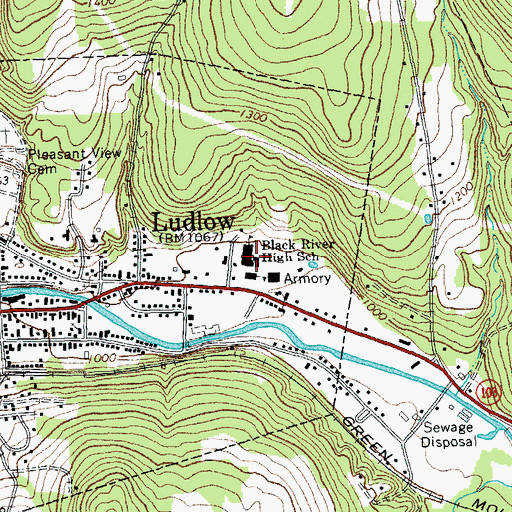 Topographic Map of Black River High School, VT