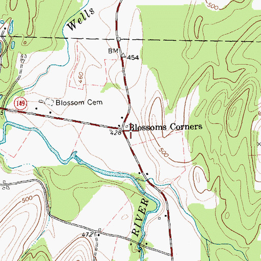 Topographic Map of Blossoms Corners, VT