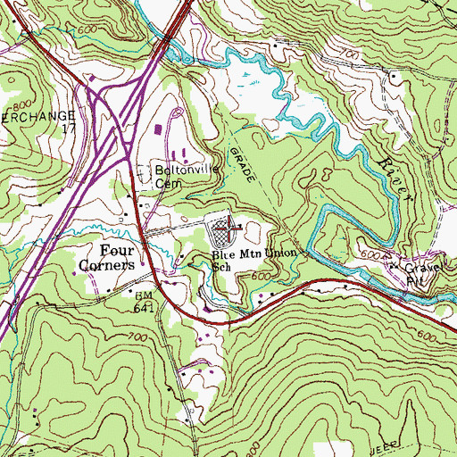 Topographic Map of Blue Mountain School, VT