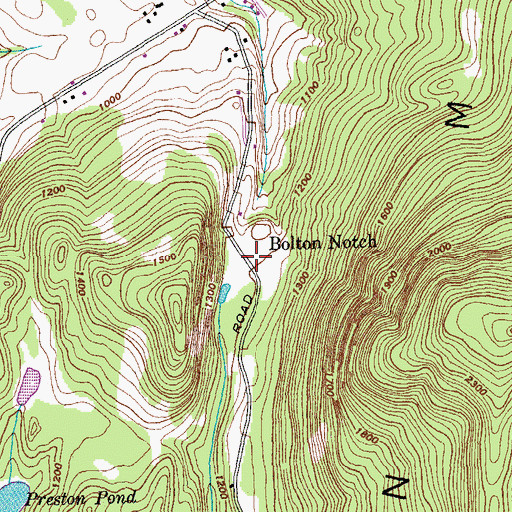 Topographic Map of Bolton Notch, VT