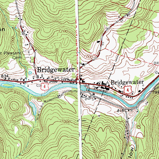 Topographic Map of Bridgewater, VT