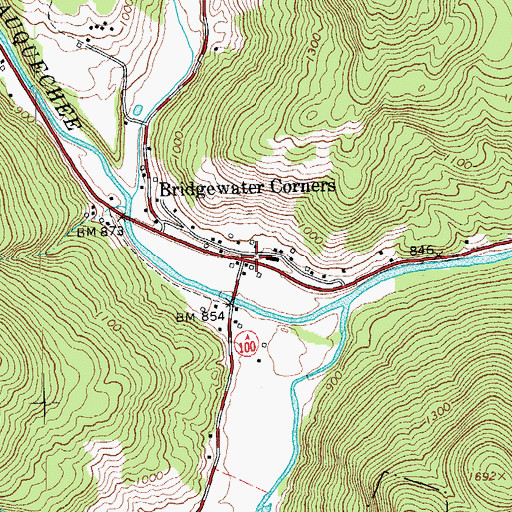 Topographic Map of Bridgewater Corners, VT