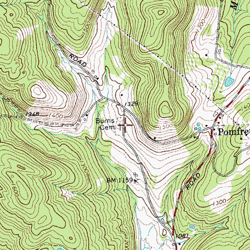 Topographic Map of Burns Cemetery, VT