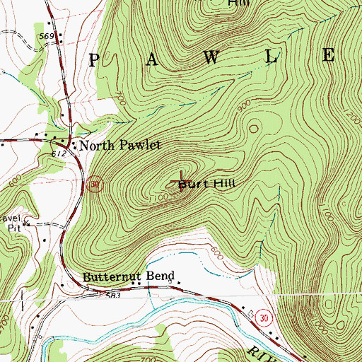 Topographic Map of Burt Hill, VT