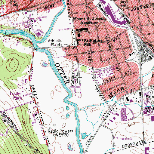 Topographic Map of Calvary Cemetery, VT