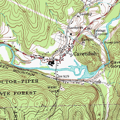 Topographic Map of Cavendish, VT