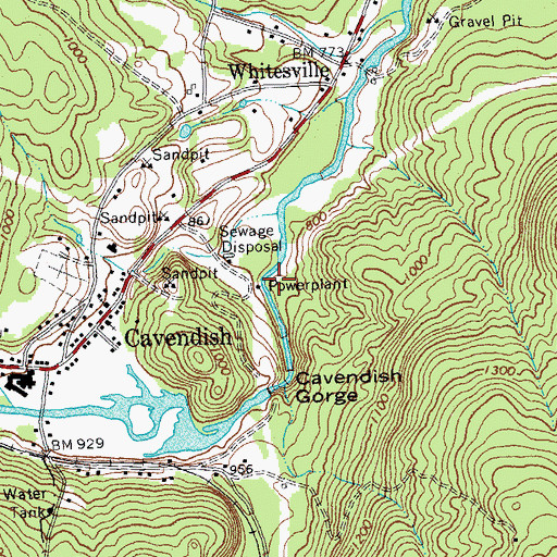 Topographic Map of Cavendish Gorge, VT