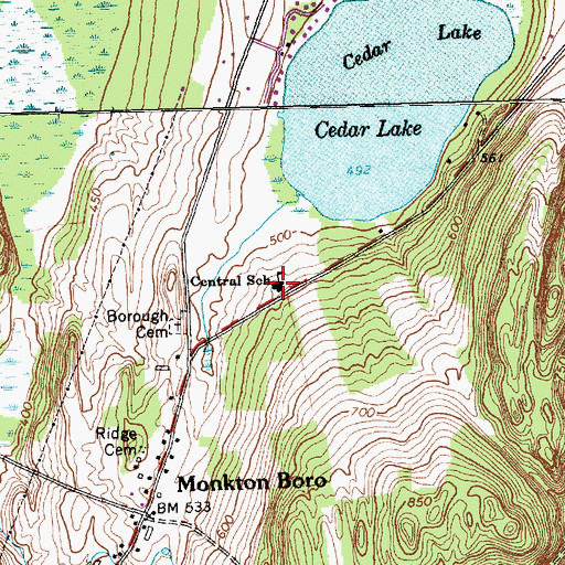 Topographic Map of Monkton Central School, VT