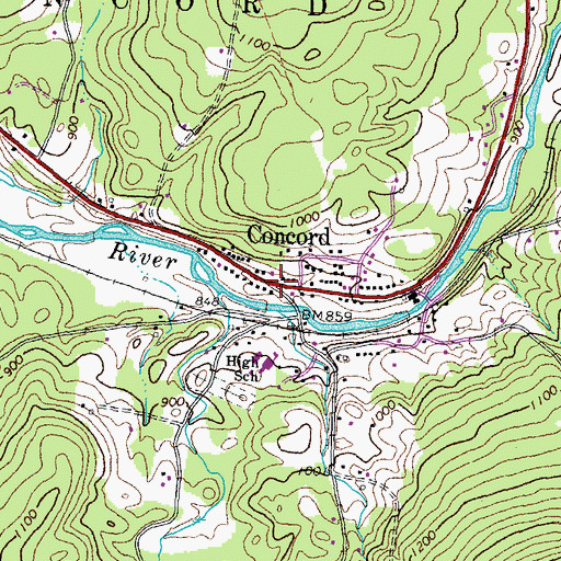 Topographic Map of Concord, VT