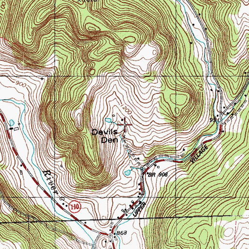 Topographic Map of Devils Den, VT