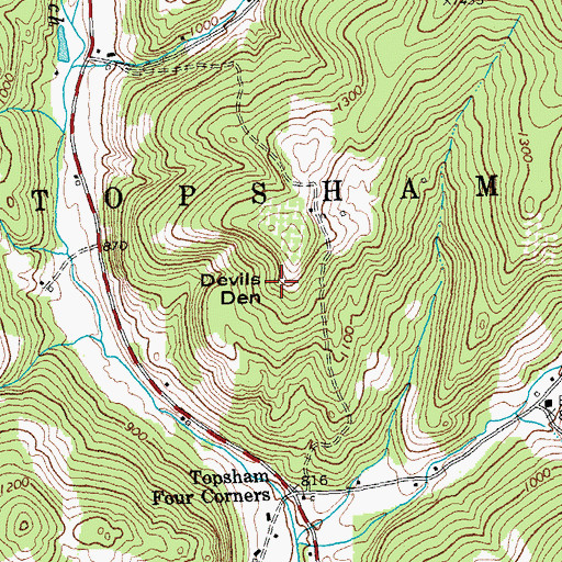 Topographic Map of Devils Den, VT