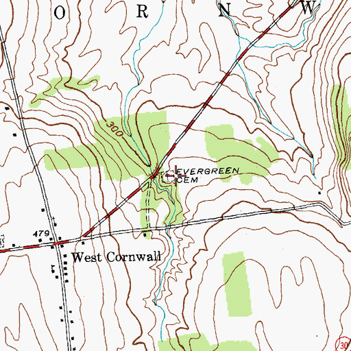 Topographic Map of Evergreen Cemetery, VT