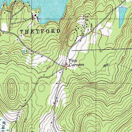 Topographic Map of Five Corners, VT
