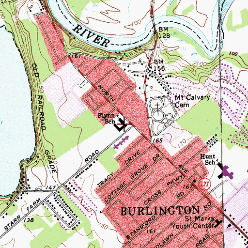 Topographic Map of John J Flynn Elementary School, VT