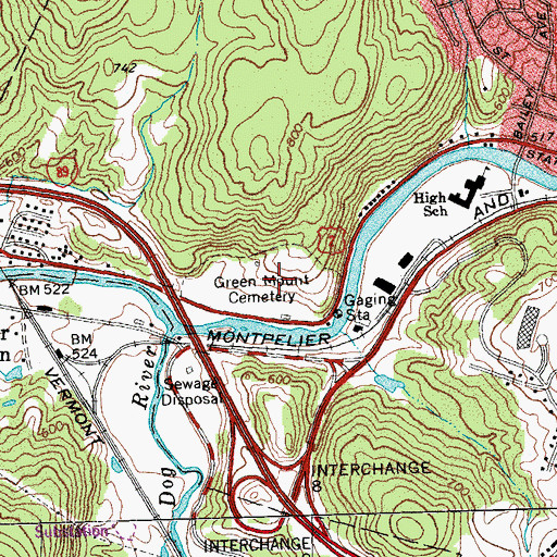 Topographic Map of Green Mount Cemetery, VT