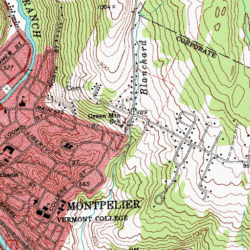 Topographic Map of Green Mountain School, VT