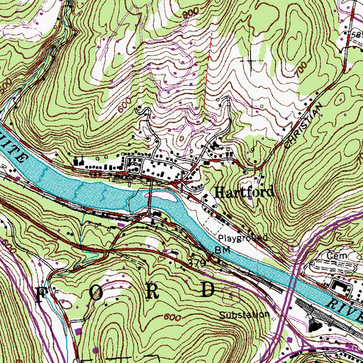 Topographic Map of Hartford, VT