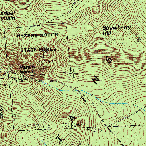 Topographic Map of Hazens Notch State Forest Park, VT