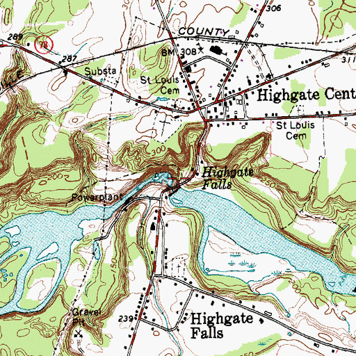 Topographic Map of Highgate Falls, VT