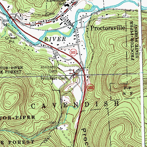 Topographic Map of Hillcrest Cemetery, VT