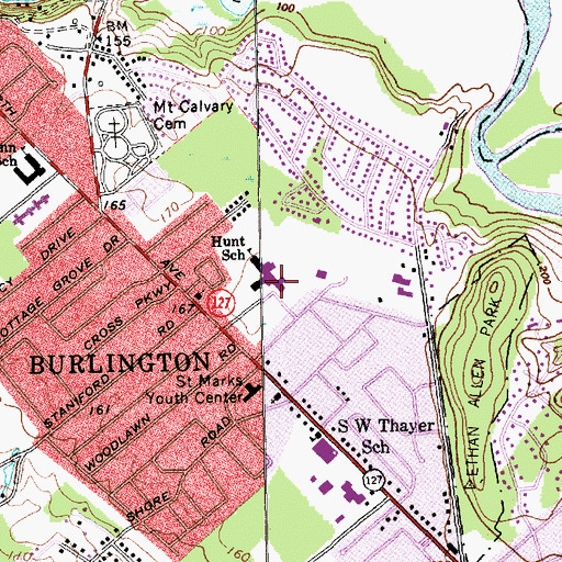 Topographic Map of Lyman C Hunt Middle School, VT