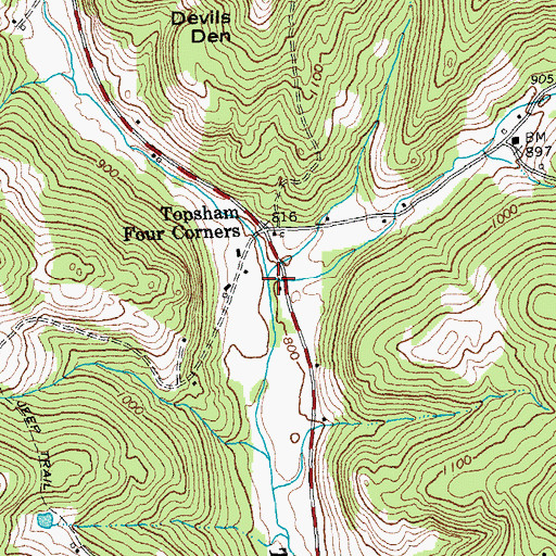 Topographic Map of Levi Brook, VT