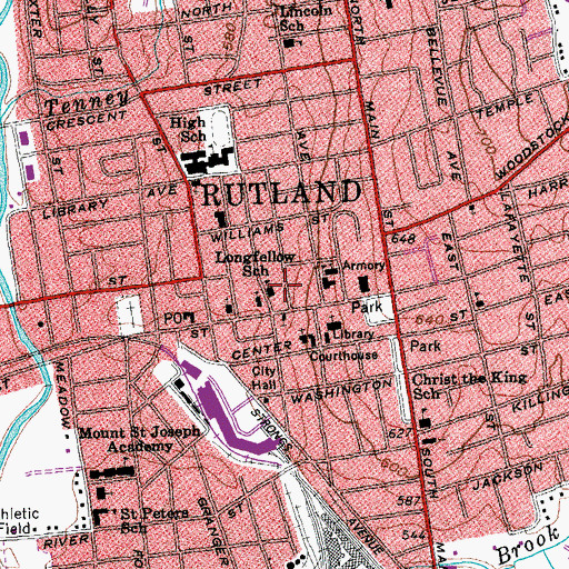Topographic Map of Longfellow School, VT