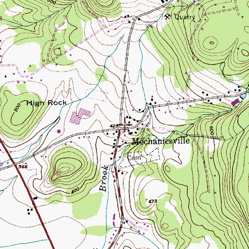 Topographic Map of Mechanicsville, VT
