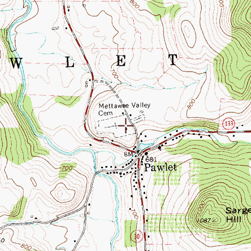 Topographic Map of Mettawee Valley Cemetery, VT