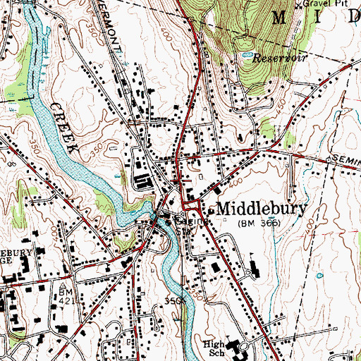 Topographic Map of Middlebury, VT
