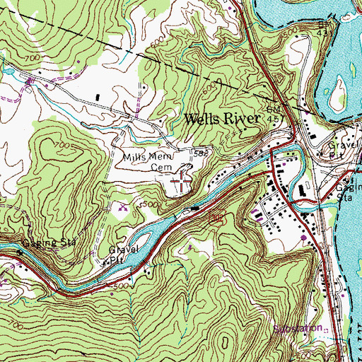 Topographic Map of Mills Memorial Cemetery, VT