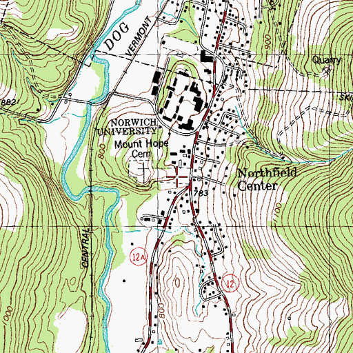 Topographic Map of Northfield Center, VT