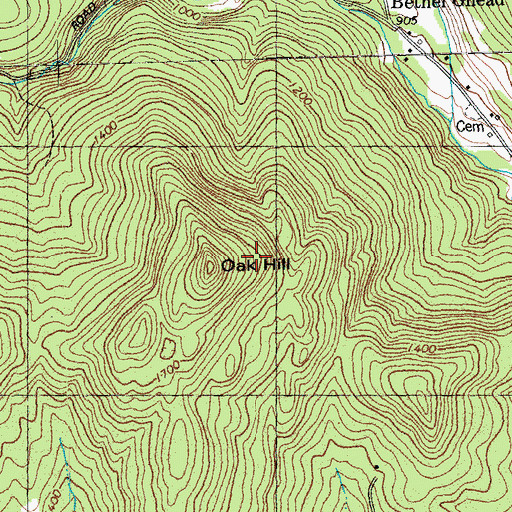 Topographic Map of Oak Hill, VT