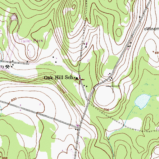 Topographic Map of Oak Hill School, VT