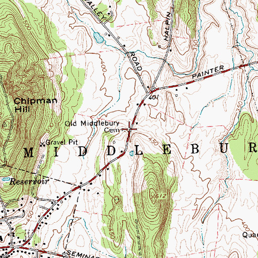 Topographic Map of Old Middlebury Cemetery, VT