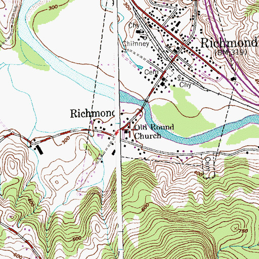 Topographic Map of Old Round Church, VT