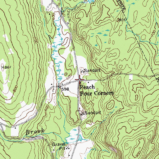 Topographic Map of Peach Four Corners, VT