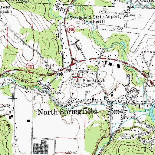 Topographic Map of Pine Grove Cemetery, VT