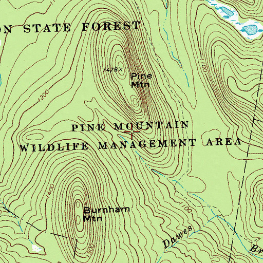 Topographic Map of Pine Mountain Wildlife Management Area, VT