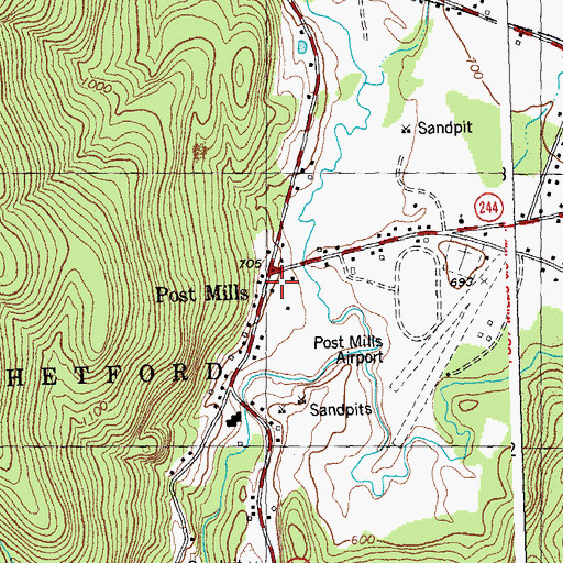 Topographic Map of Post Mills, VT