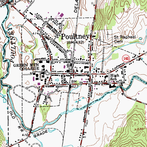 Topographic Map of Poultney, VT