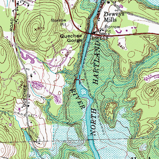 Topographic Map of Quechee Gorge, VT